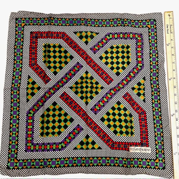 Vigt  Yves Saint Laurent Mini Scarf/HandkerCotton, 21" green  red black check(13 - Picture 5 of 5